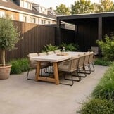 Velora/Tulum Sahara Dust dining tuinset | 8 personen | travertin + touw | 300cm