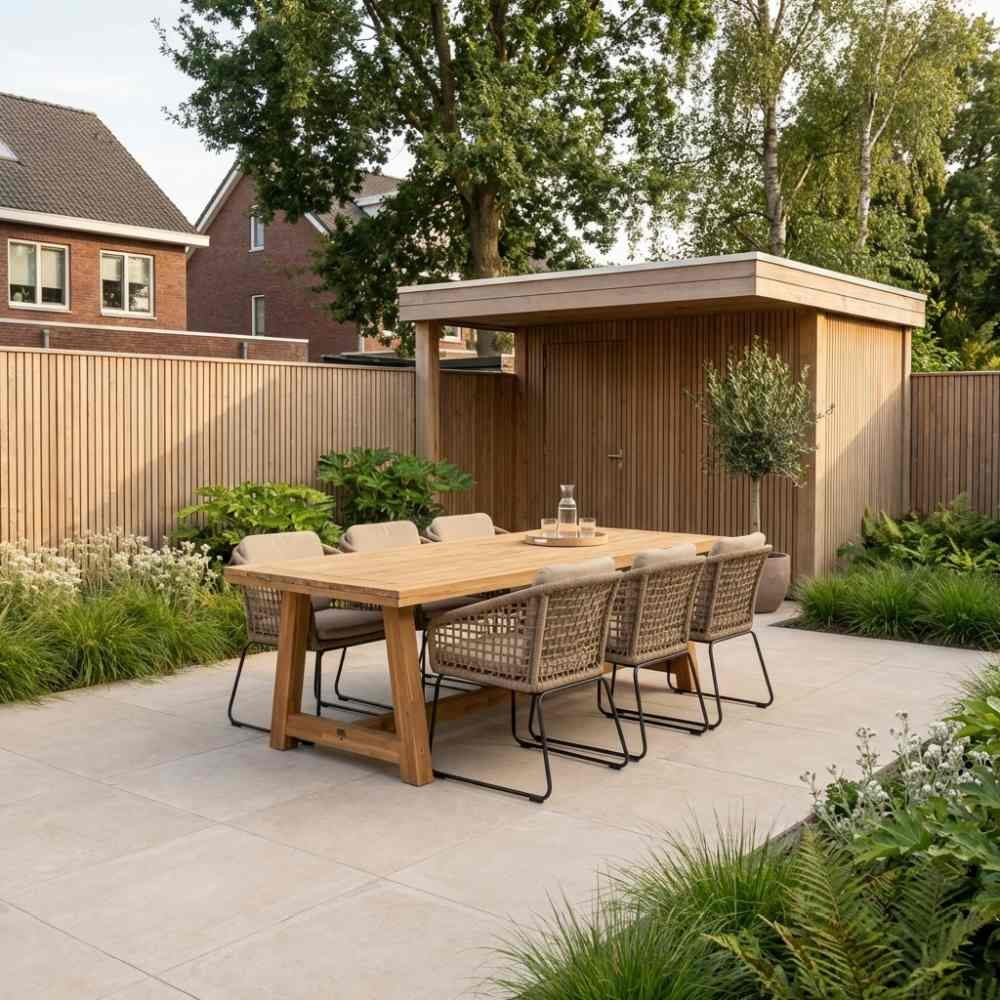 Velora/Tulum Sahara Dust dining tuinset | 6 personen | travertin + touw | 250cm