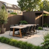 Velora/Tulum Lava Grey dining tuinset | 8 personen | travertin + touw | 300cm