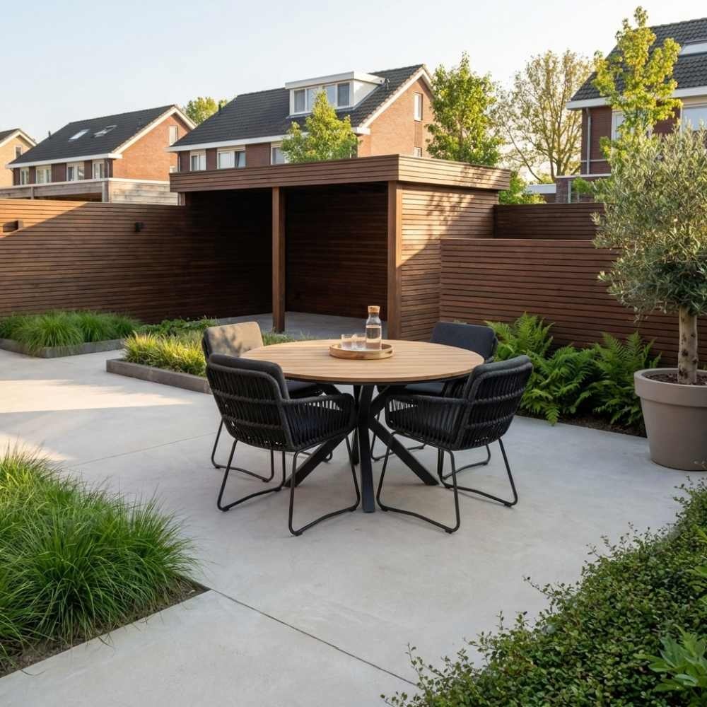 Cervo Natural/Harper Lava Grey dining tuinset | 5 personen | polywood + touw | 144cm