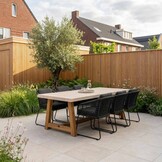 Velora/Tulum Lava Grey dining tuinset | 6 personen | travertin + touw | 250cm