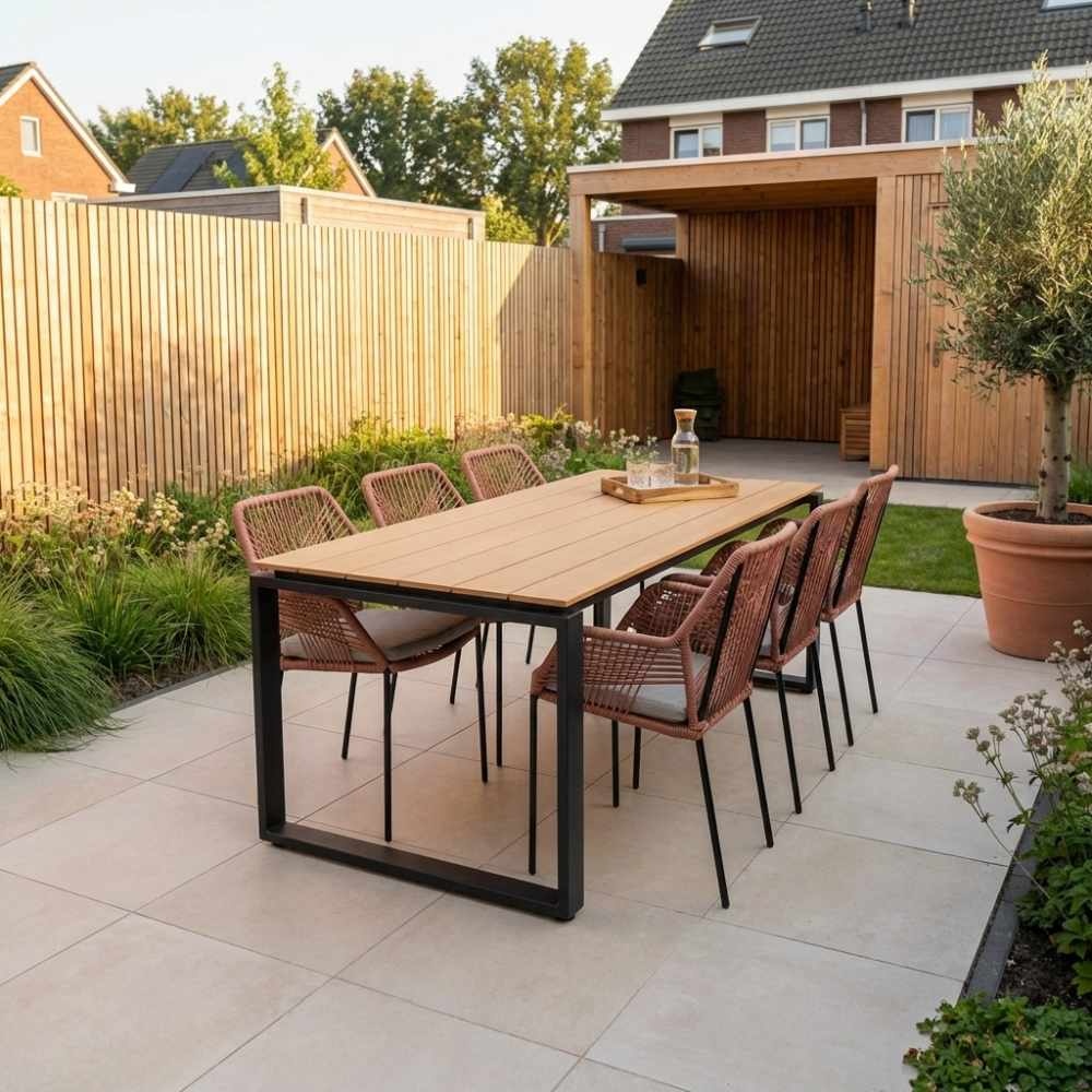 Helsinki Natural/Seville terra dining tuinset | 6 personen | polywood + touw | 210cm
