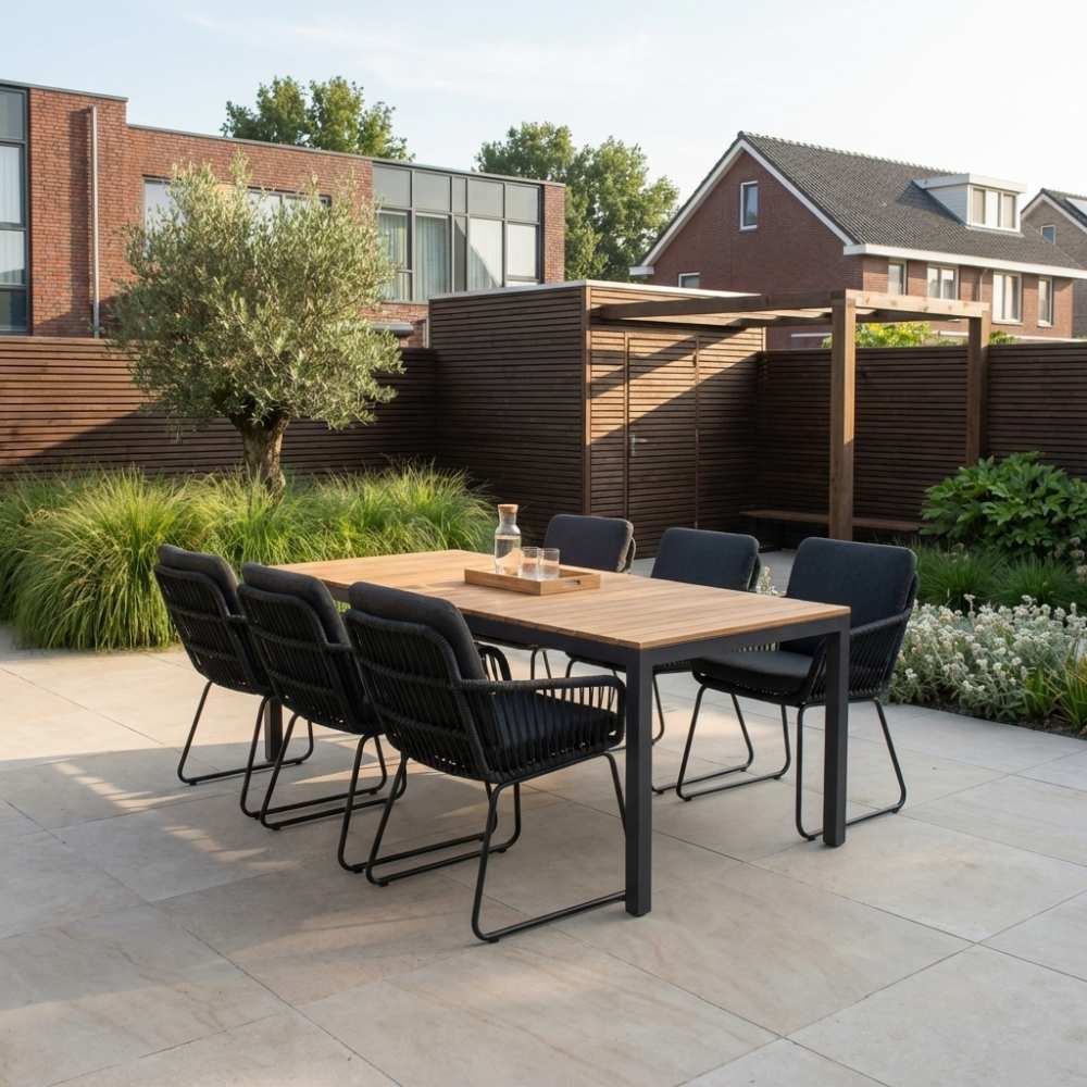 Delta/Harper Lava Grey dining tuinset | 6 personen | teakhout + touw | 220cm