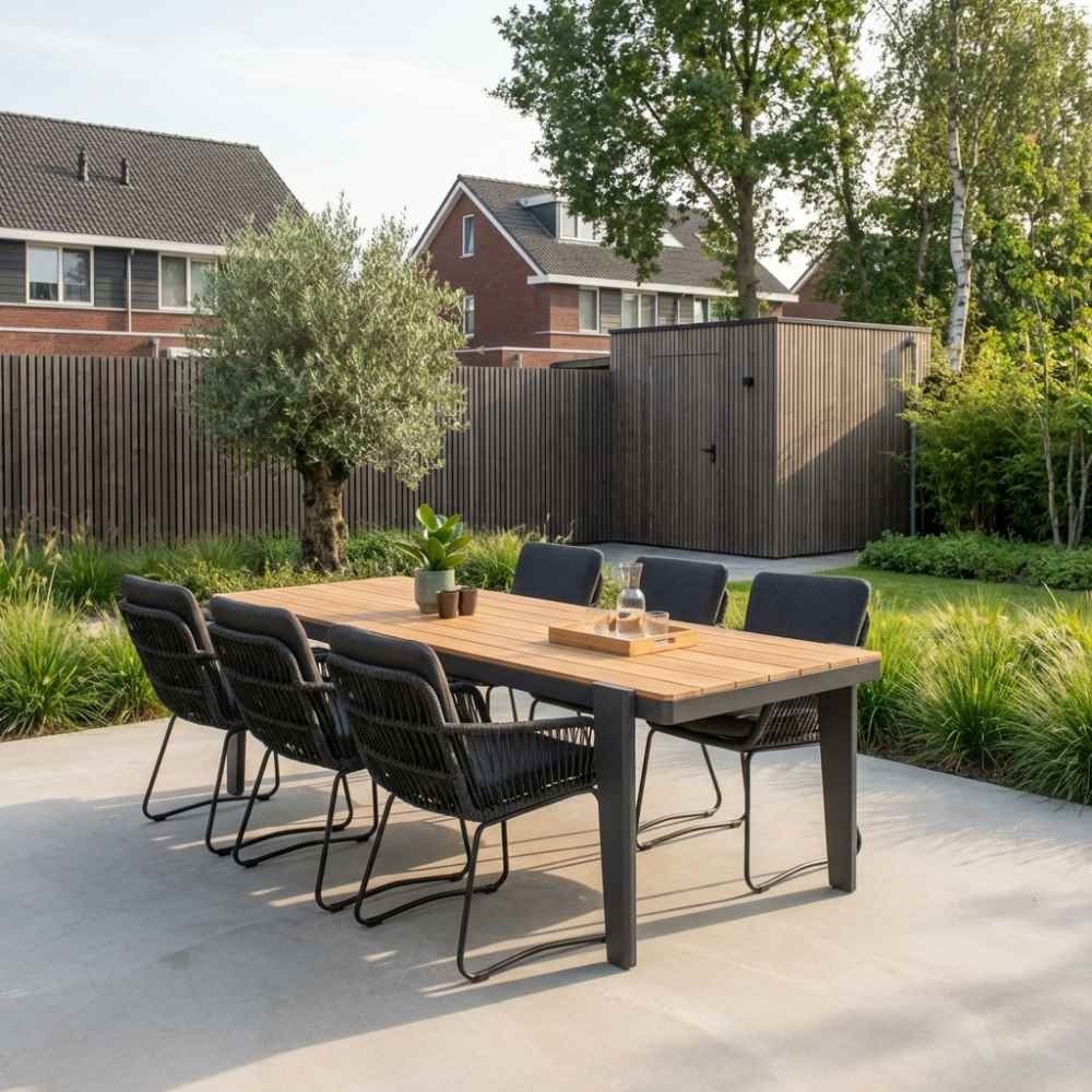 Vigo/Harper Lava Grey dining tuinset | 6 personen | teakhout + touw | 260cm