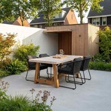 Velora/Tulum Lava Grey dining tuinset | 4 personen | travertin + touw | 200cm