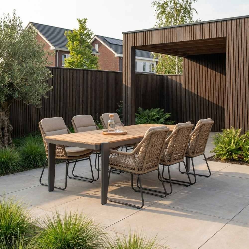 Vigo/Valencia Sahara Dust dining tuinset | 6 personen | teakhout + touw | 260cm