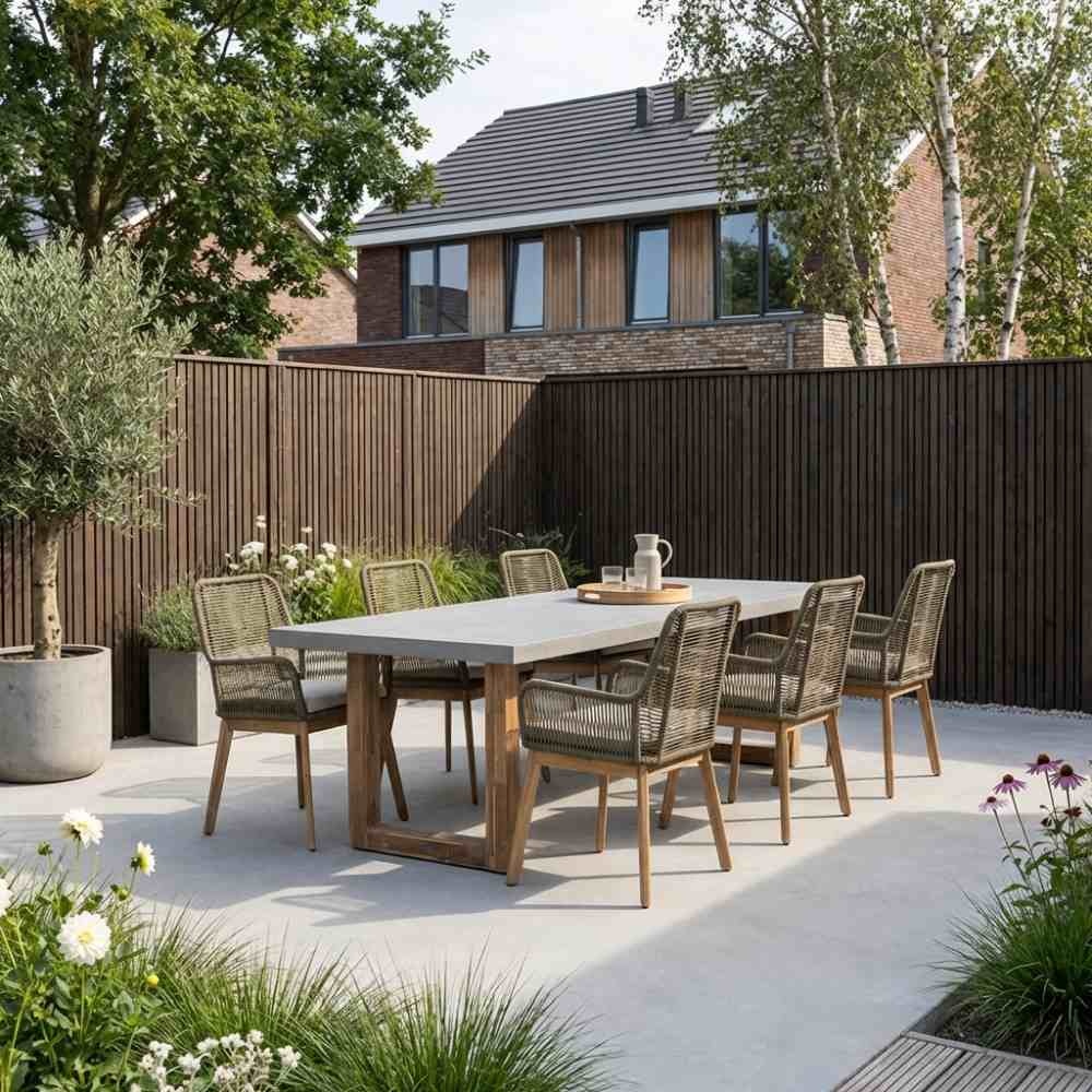 Lausanne/Padua olijfgroen dining tuinset | 6 personen | betonlook + touw | 250 cm