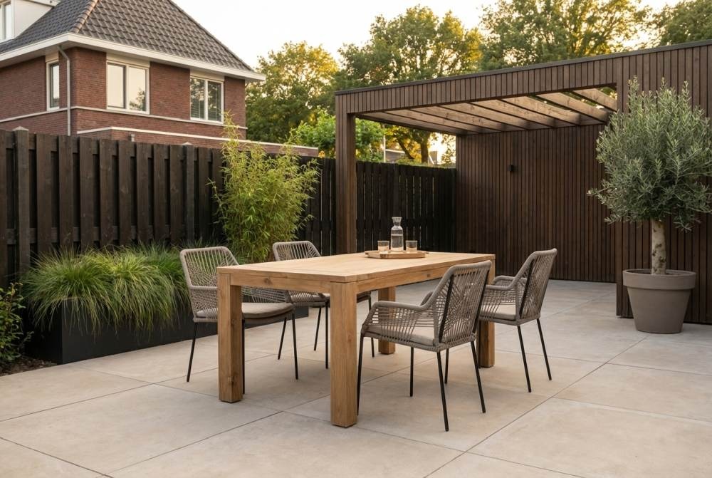 Victoria/Seville zand dining tuinset | 4 personen | teakhout + touw | 180cm