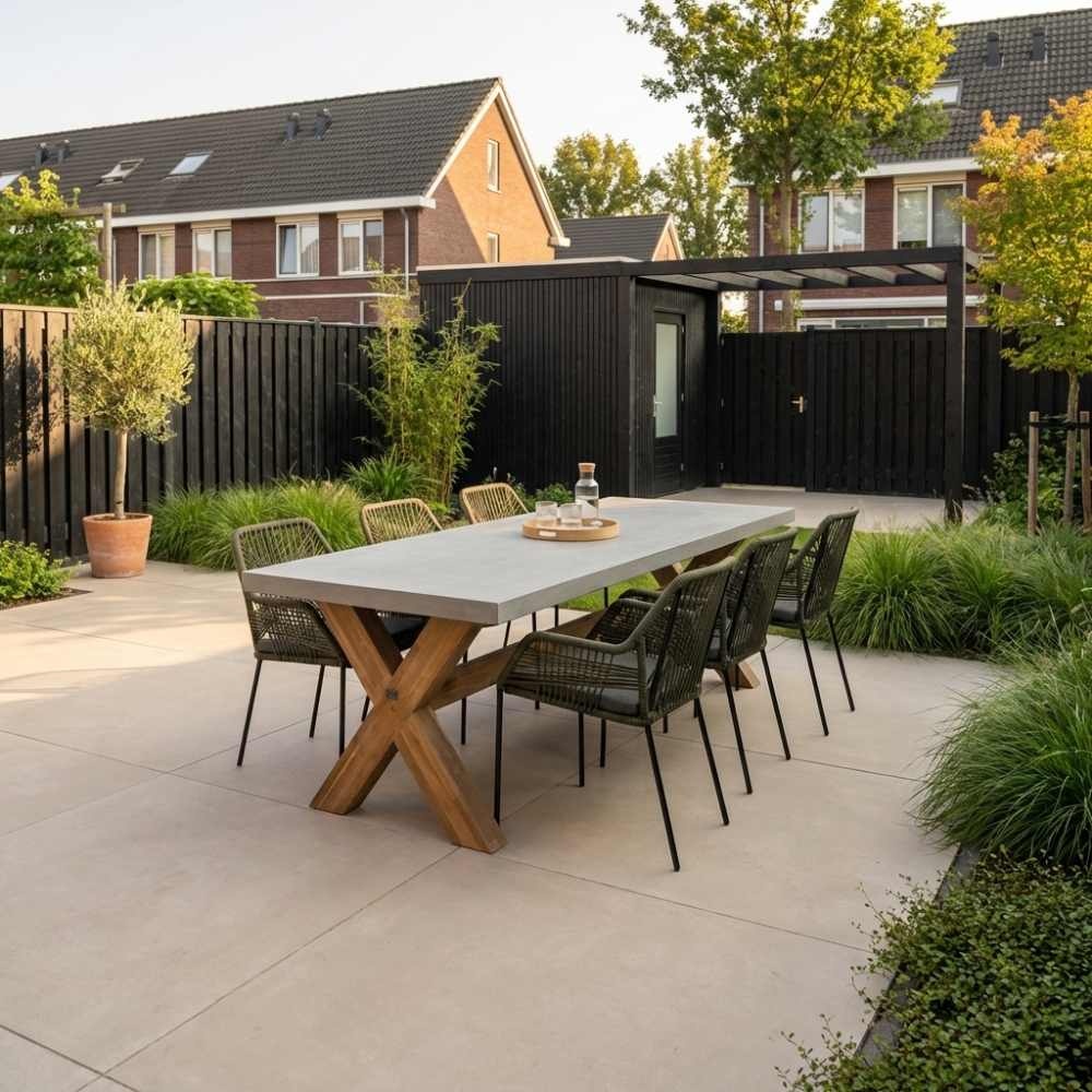 Norwich/Seville olijfgroen dining tuinset | 6 personen | betonlook + touw | 250cm