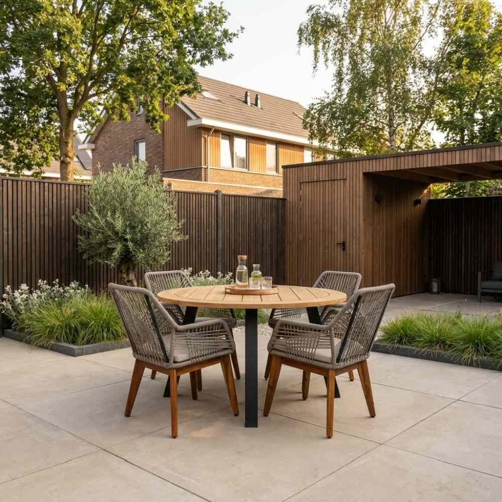 Cork/Seville hout zand dining tuinset | 4 personen | | 130cm rond