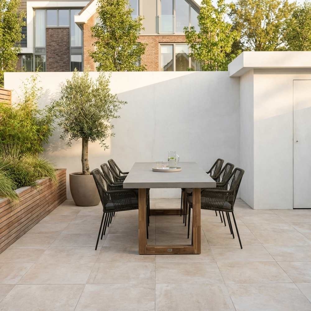 Lausanne/Seville olijfgroen dining tuinset | 6 personen | betonlook + touw | 250cm