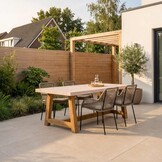 Velora/Seville zand dining tuinset | 4 personen | travertin + aluminium | 200cm