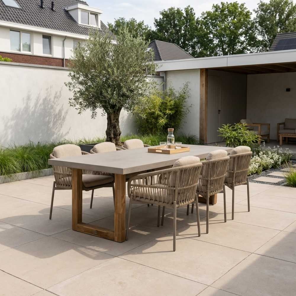 Lausanne/Rico zand dining tuinset | 6 personen | betonlook + aluminium | 250cm