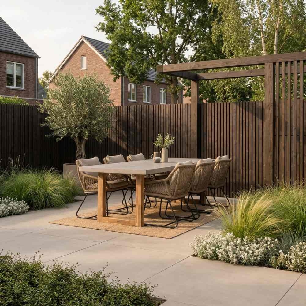 Lausanne/Portofino Sahara Dust dining tuinset | 6 personen | betonlook + touw | 250cm