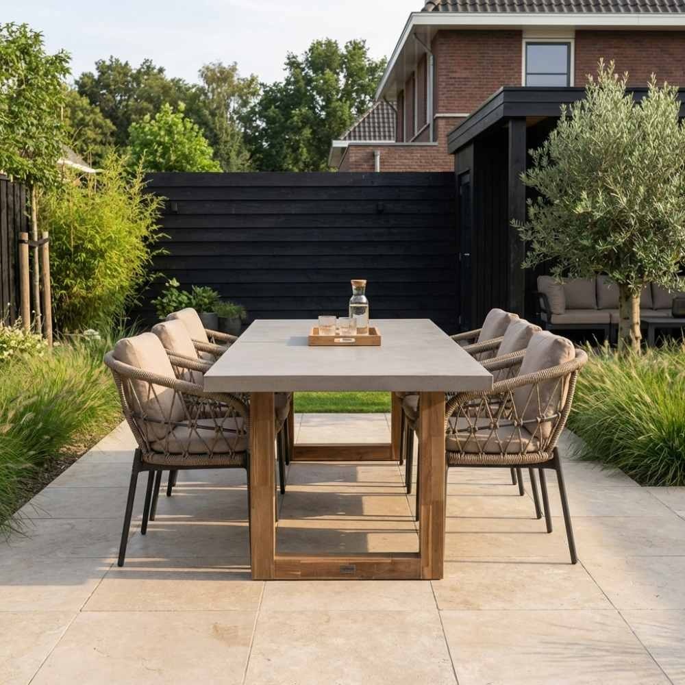Lausanne/Dakota beige/antraciet dining tuinset | 6 personen | betonlook + touw | 250cm
