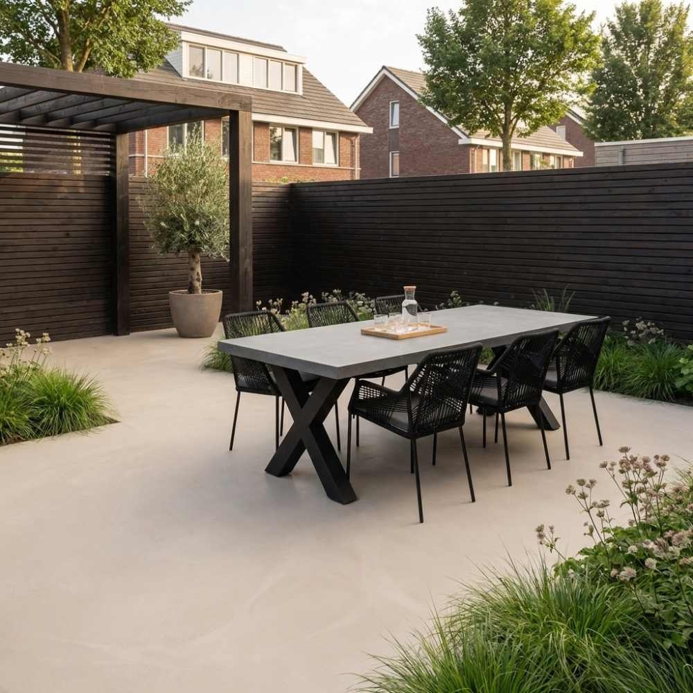 Lyon/Seville zwart dining tuinset | 6 personen | betonlook + touw | 250cm