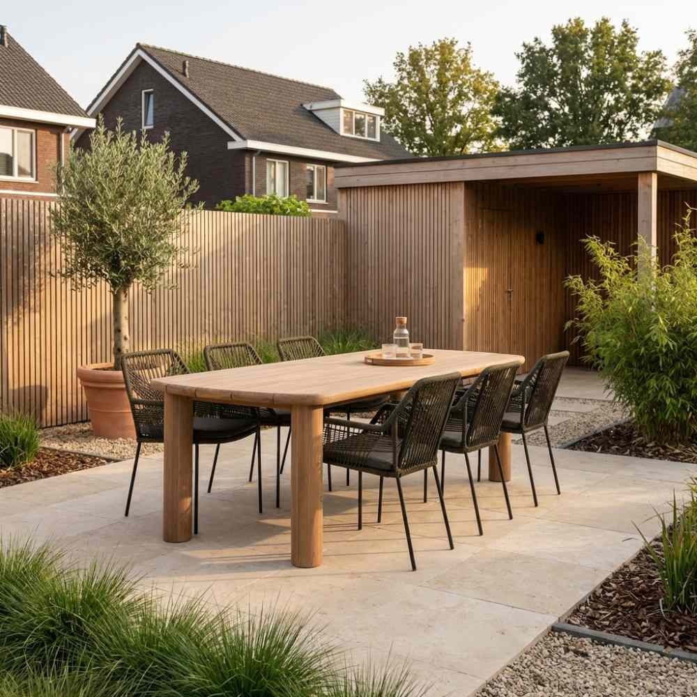 Laredo/Seville olijfgroen dining tuinset | 6 personen | hardhout + aluminium | 255cm