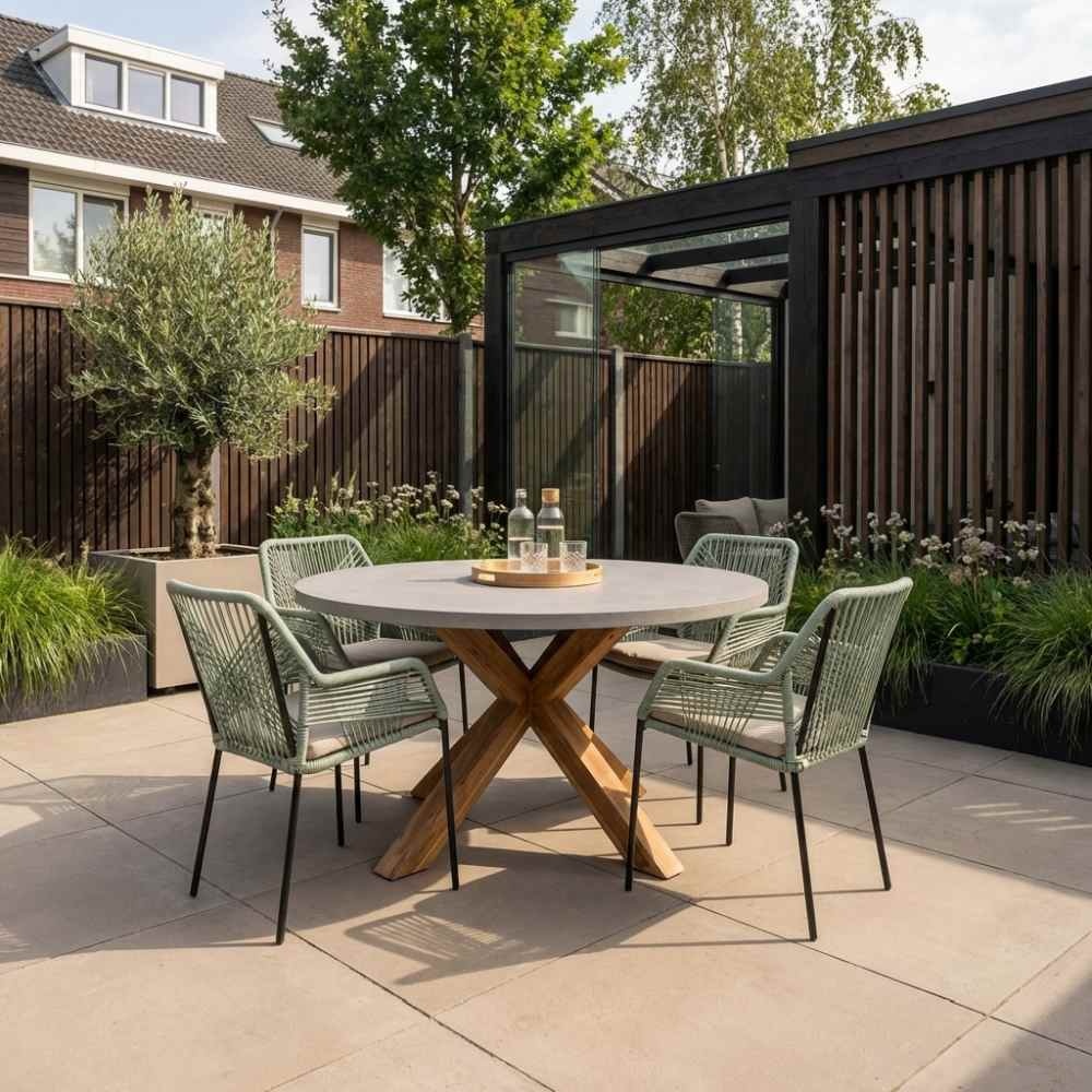 Livorno/Seville mint dining tuinset | 4 personen | betonlook + hardhout | 200cm ovaal