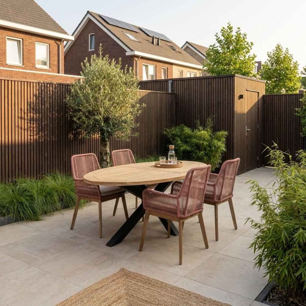 Cleve/Padua terra dining tuinset | 4 personen | teakhout + touw | 200cm ovaal