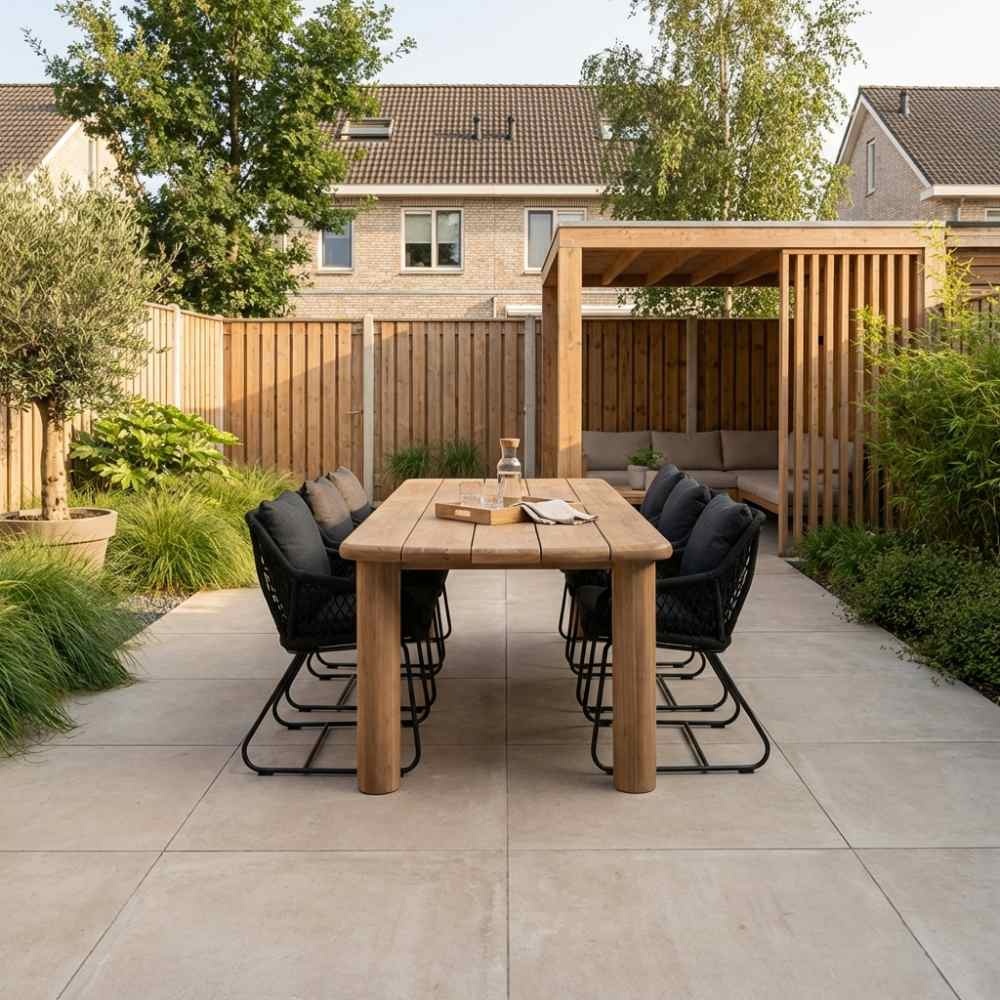 Laredo/Portofino zwart dining tuinset | 6 personen | hardhout + touw | 255cm