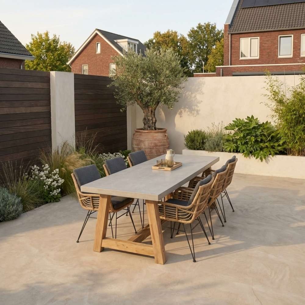 Veltis/Carlos antraciet dining tuinset | 6 personen | betonlook + wicker | 250cm