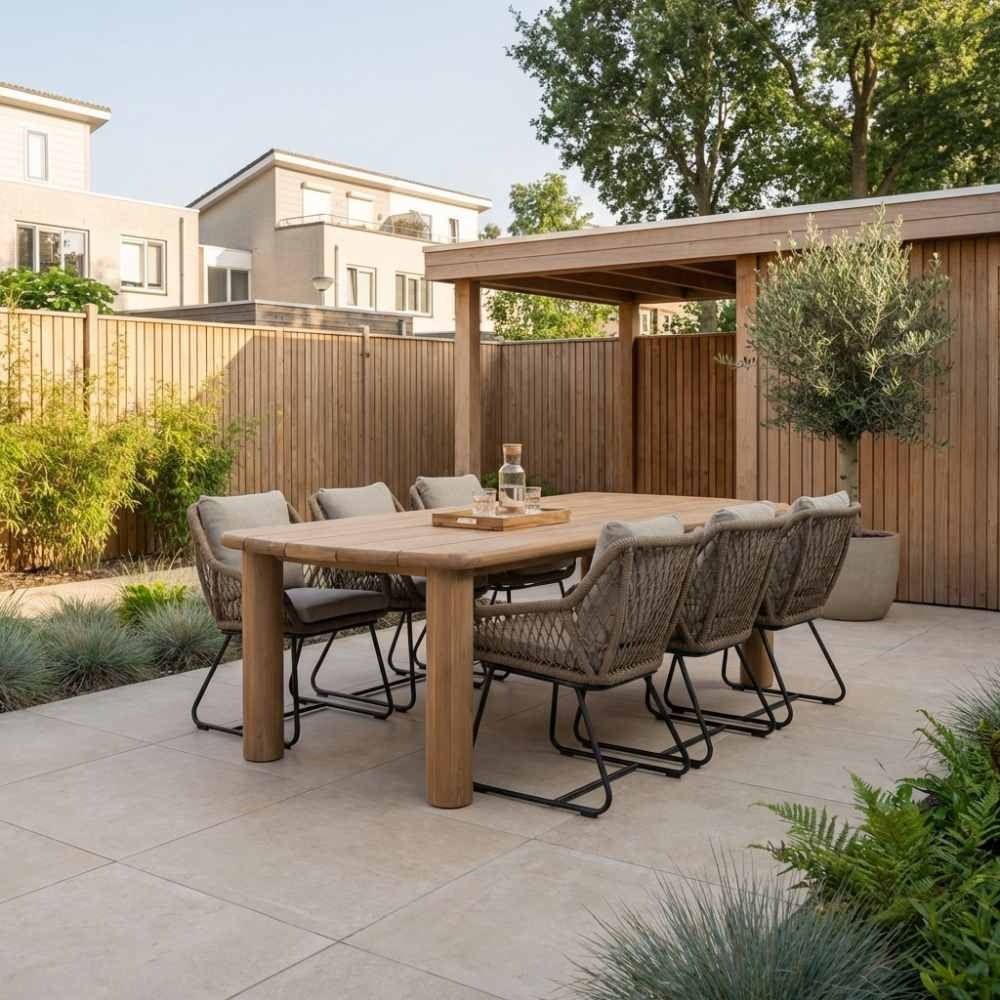 Laredo/Portofino Sahara Dust dining tuinset | 6 personen | hardhout + touw | 255cm