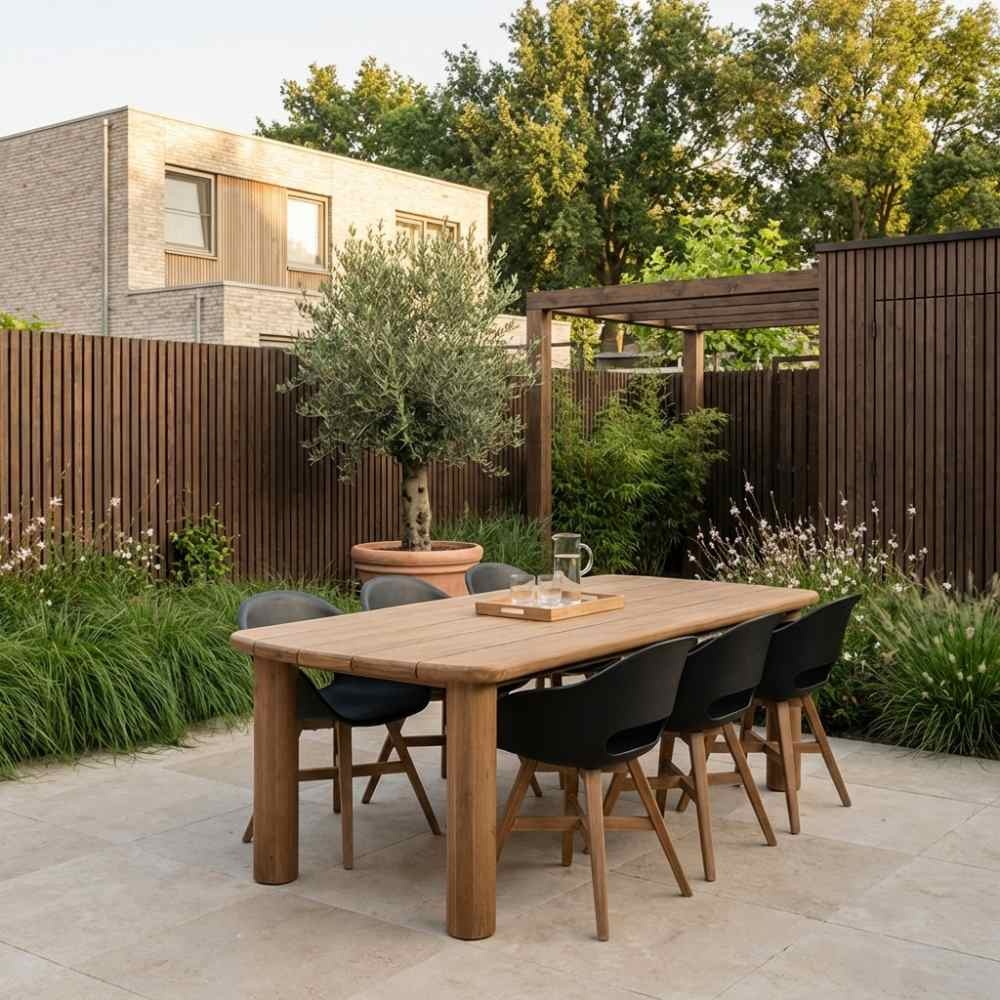 Laredo/Karlstad zwart dining tuinset | 6 personen | hardhout + kunststof | 255cm