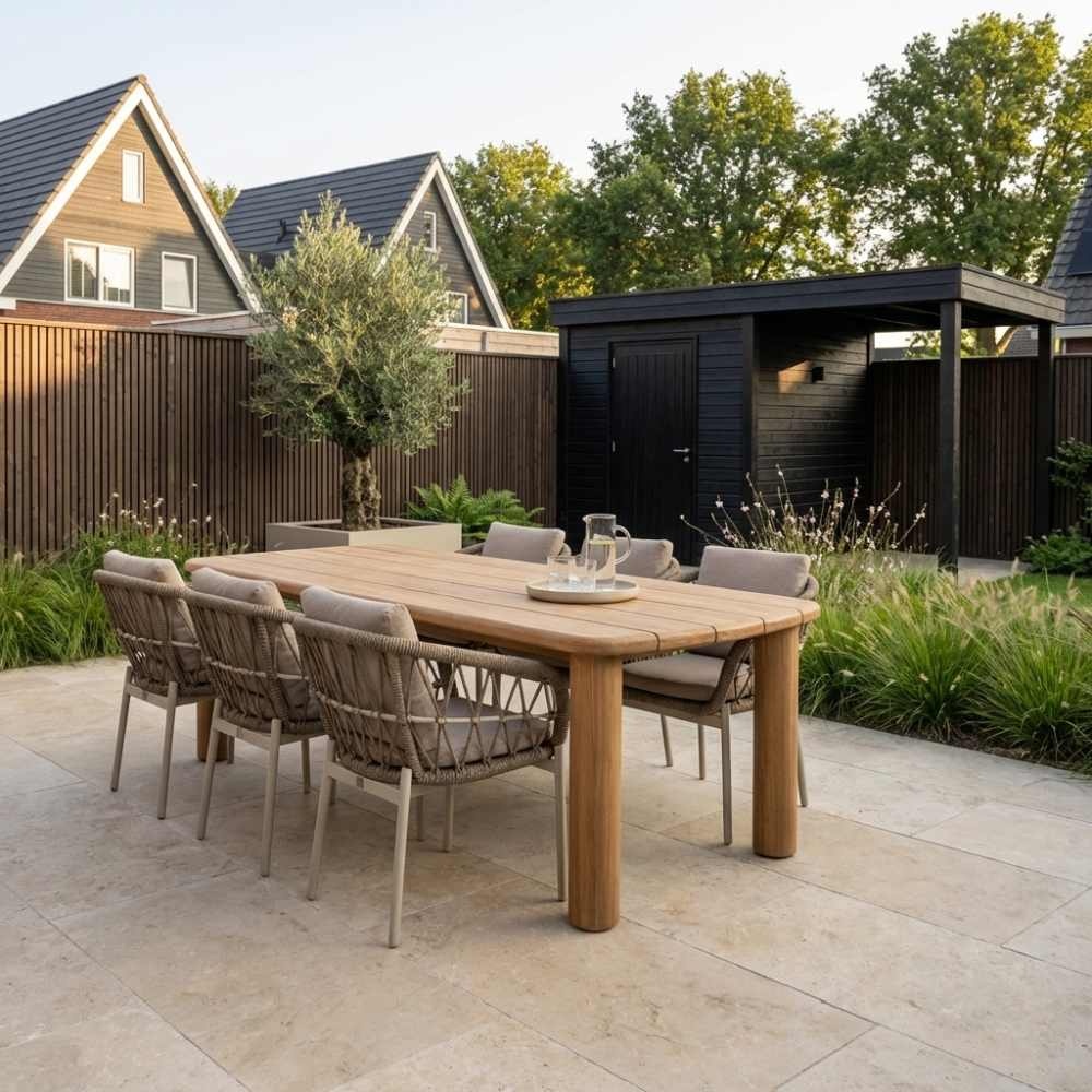 Laredo/Dakota beige/wit dining tuinset | 6 personen | hardhout + touw | 255cm