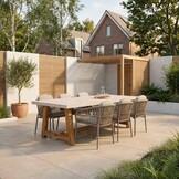 Velora/Rico zand dining tuinset | 6 personen | travertin + aluminium | 250cm
