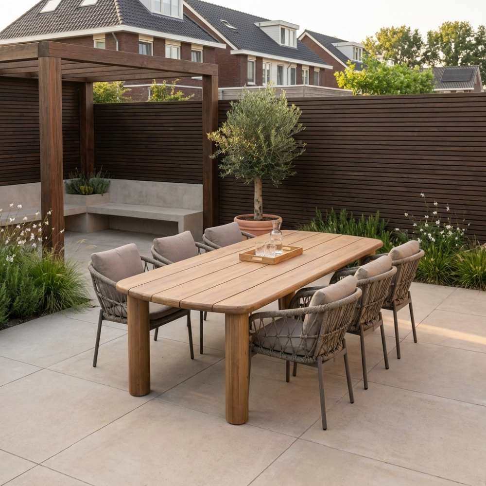 Laredo/Dakota beige dining tuinset | 6 personen | hardhout + touw | 255cm