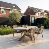Livorno/Padua olijfgroen dining tuinset | 4 personen | betonlook + touw | 200cm ovaal