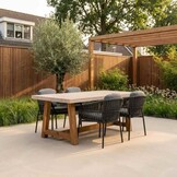 Velora/Rico charcoal dining tuinset | 4 personen | travertin + aluminium | 200cm