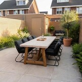 Velora/Portofino zwart dining tuinset | 8 personen | travertin + touw | 300cm