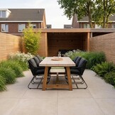 Velora/Portofino zwart dining tuinset | 6 personen | travertin + touw | 250cm