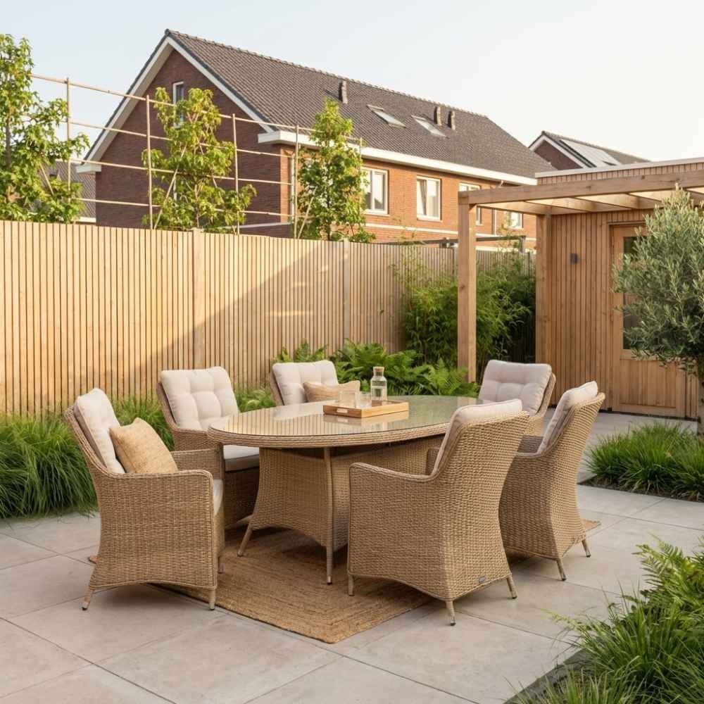 Madrid Royal Sand dining tuinset | 6 personen | wicker | 200cm ovaal