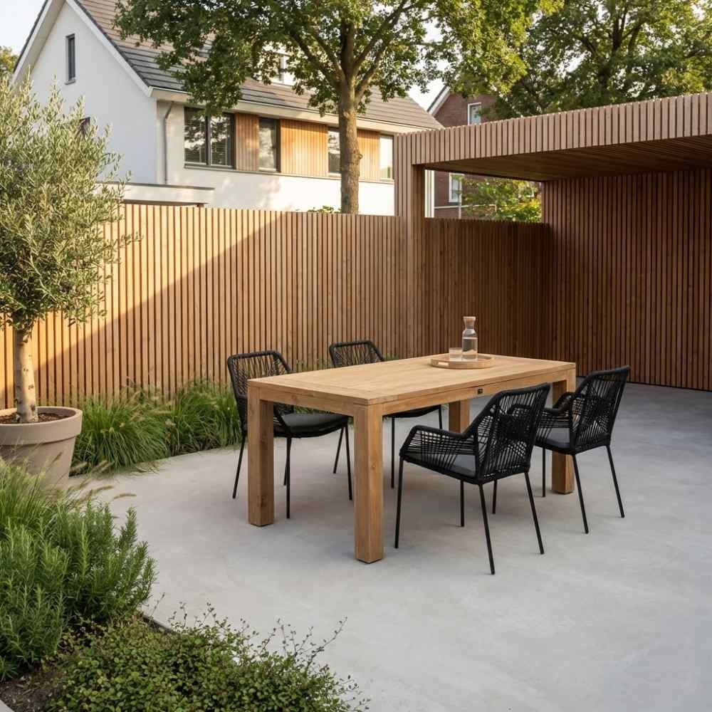 Victoria/Seville zwart dining tuinset | 4 personen | teakhout + touw | 180cm