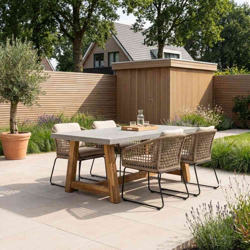 Veltis/Tulum Sahara Dust dining tuinset | 4 personen | betonlook + touw | 200cm