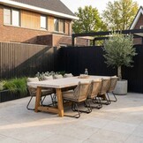 Velora/Portofino Sahara Dust dining tuinset | 8 personen | travertin + touw | 300cm