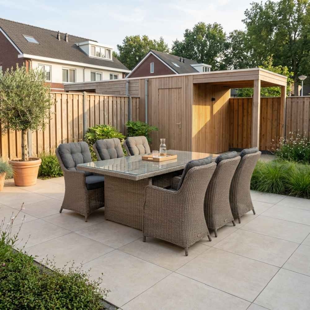 Jones/Madrid Ash Grey dining tuinset | 6 personen | wicker | 200cm