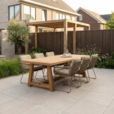 Velora/Harper Sandstone dining tuinset | 6 personen | travertin + touw | 250cm