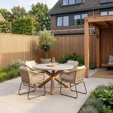 Nancy/Tulum Sahara Dust dining tuinset | 4 personen | betonlook + touw | 135cm rond