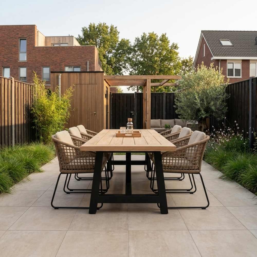 James/Tulum Sahara Dust dining tuinset | 6 personen | teakhout + touw | 260cm
