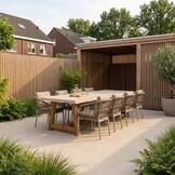 Velora/Dakota beige/wit dining tuinset | 8 personen | travertin + touw | 300cm