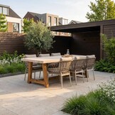 Velora/Dakota beige/wit dining tuinset | 6 personen | travertin + touw | 250cm