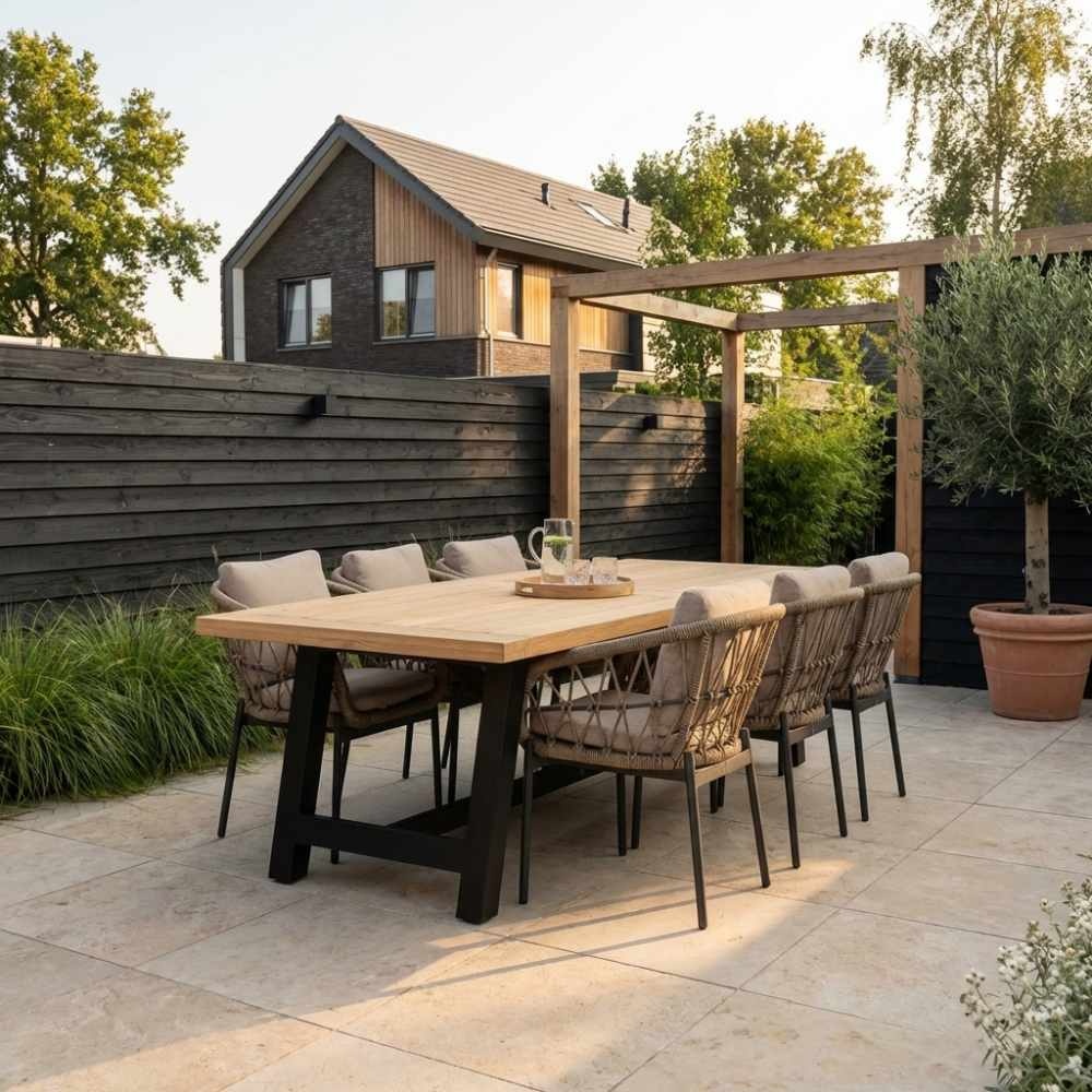 James/Dakota beige/antraciet dining tuinset | 6 personen | teakhout + touw | 260cm