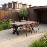 Lyon/Seville terra dining tuinset | 6 personen | betonlook + touw | 250cm
