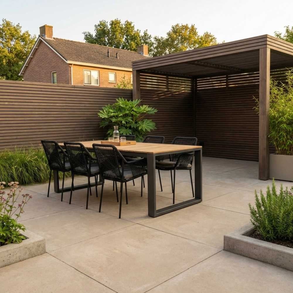 Atlanta/Seville zwart dining tuinset | 6 personen | teakhout + touw | 218cm