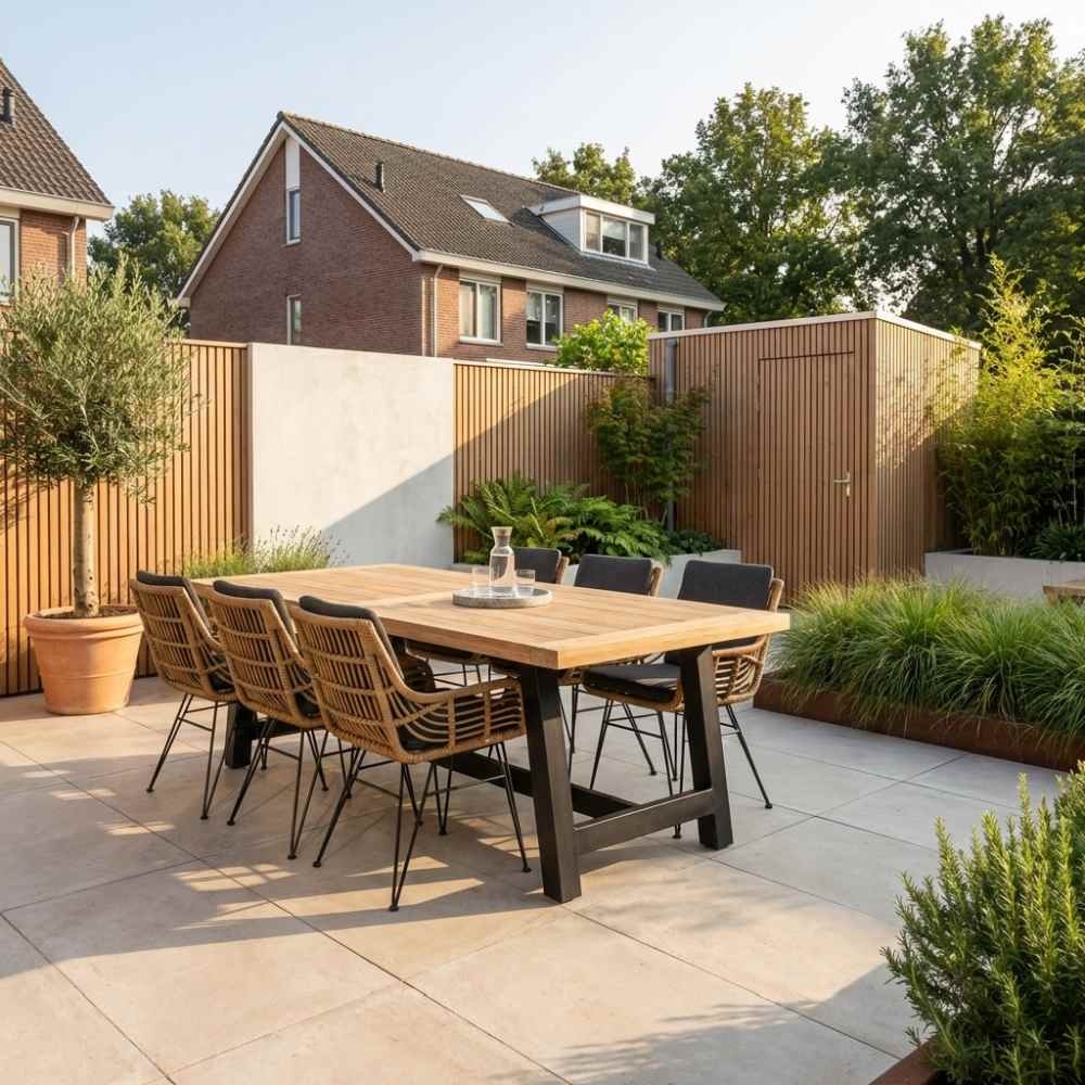 James/Carlos antraciet dining tuinset | 6 personen | teakhout + wicker | 260cm