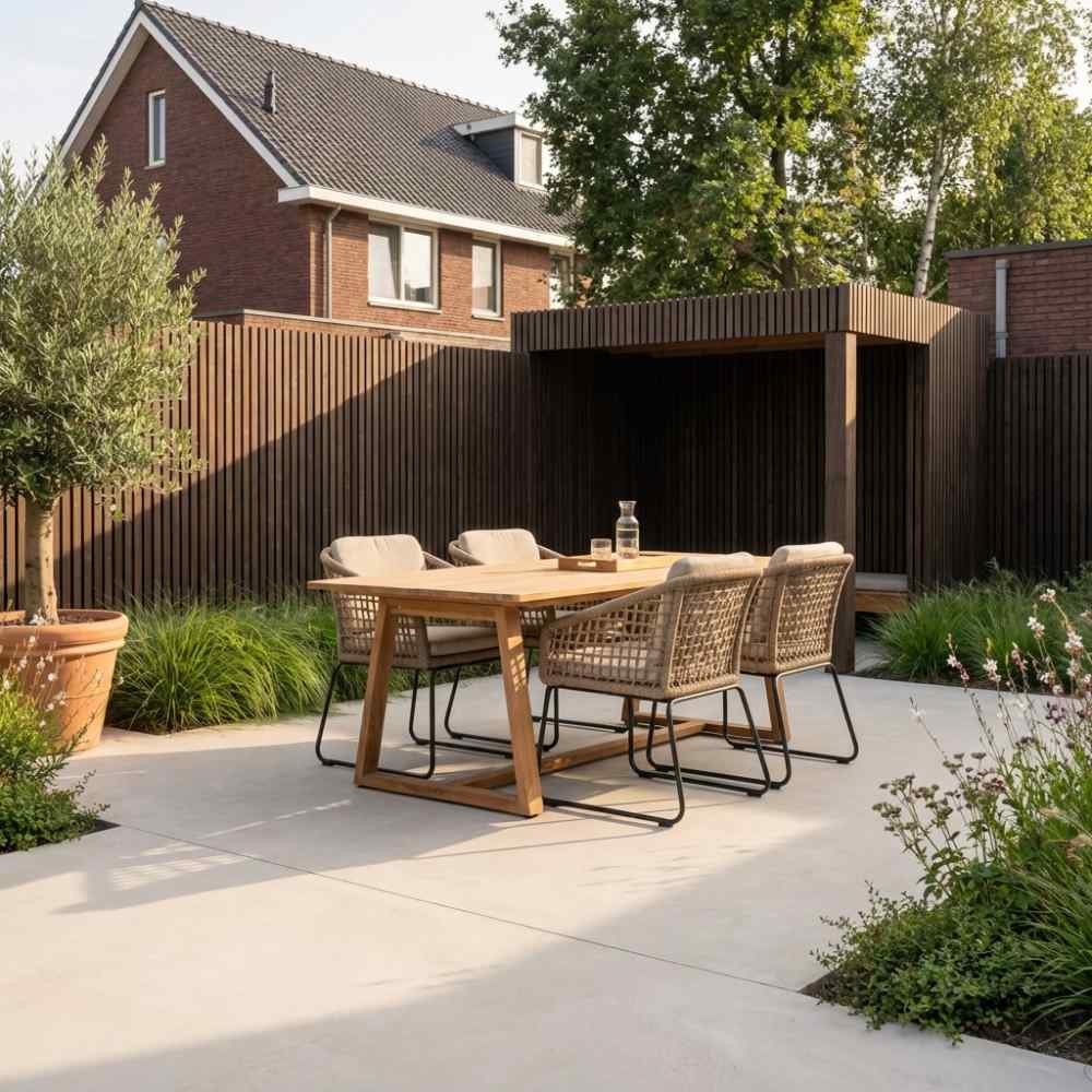 Gotenburg/Tulum Sahara Dust dining tuinset | 4 personen | teakhout + touw | 200cm