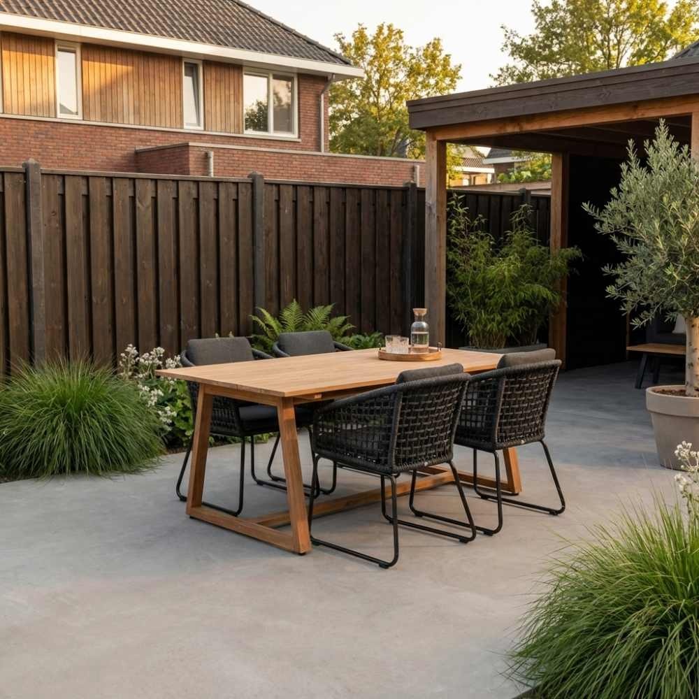 Gotenburg/Tulum Lava Grey dining tuinset | 6 personen | teakhout + touw | 250cm